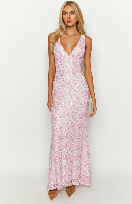 Klea Pink Lace Maxi Dress
