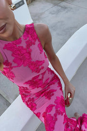 Amelia – Pink Floral Embroidered Maxi Dress