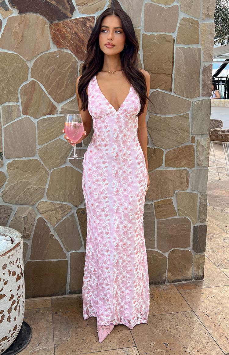 Klea Pink Lace Maxi Dress
