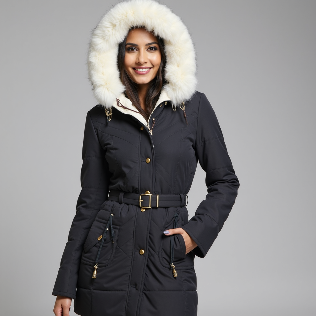 Mia Faux Fur Hooded Belted Parka