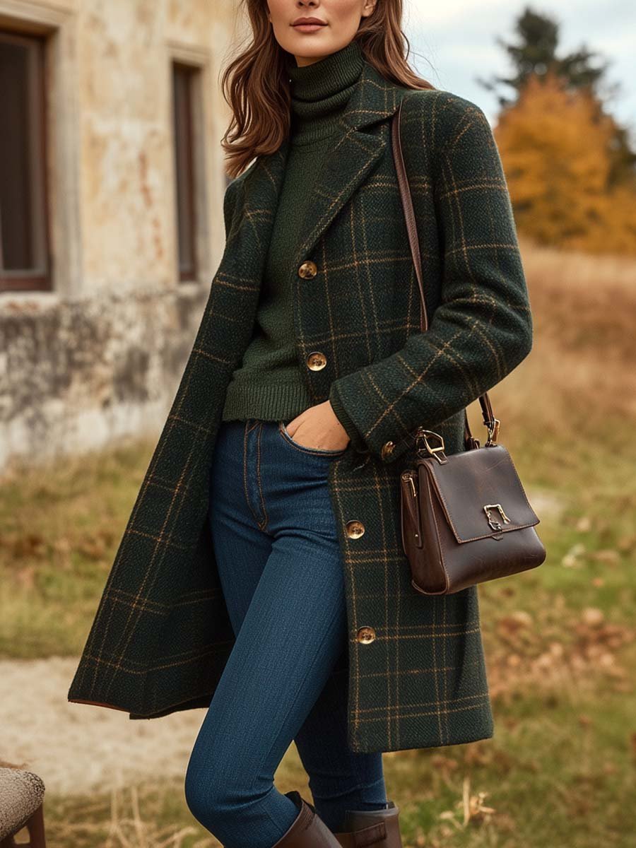 Peyton Plaid Wool-Blend Long Coat