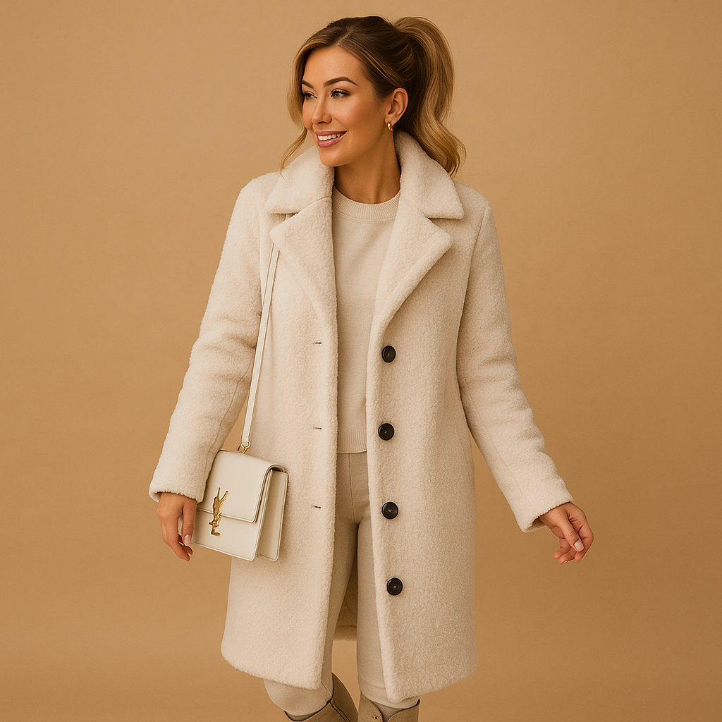 Beige Long Teddy Coat for Women – Oversized Ladies Winter Jacket